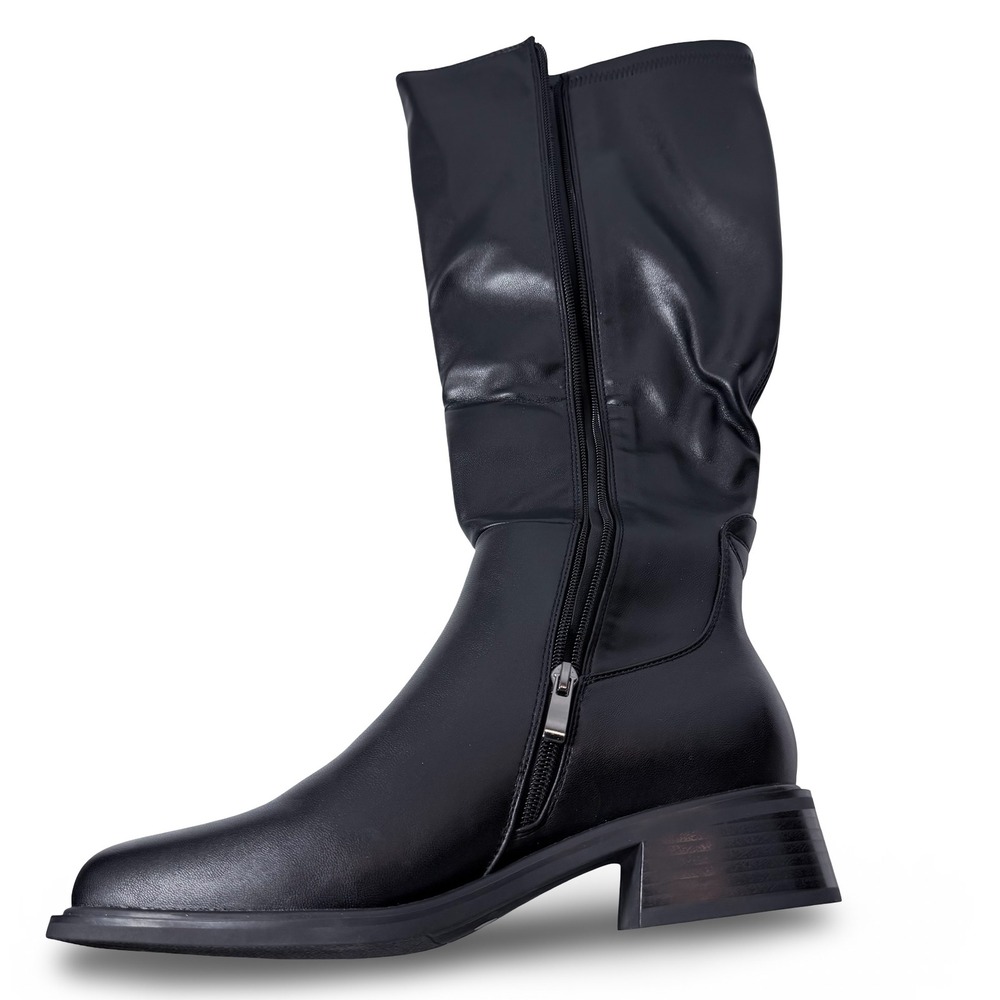 QIY Black PU Knee High Square Toe Block Heel Slouchy Boots Womens 9.5 New - Picture 10 of 14